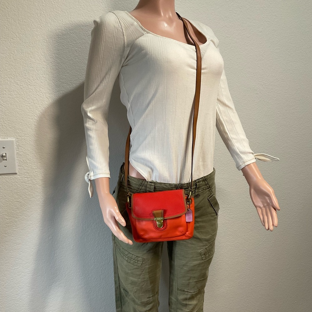 Coach POPPY Colorblock Leather Flap Crossbody Bag‎ #48941 Two Shades Orange - Picture 14 of 14